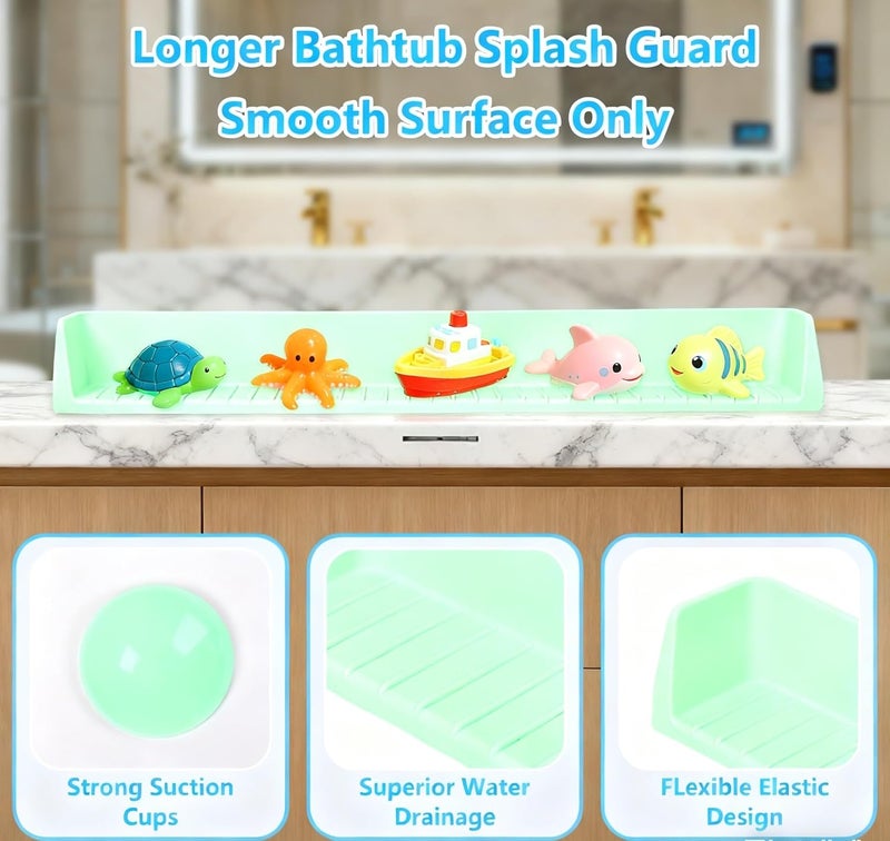 Sgmforge Bathtub Splash Guard for Kids, Long Flexible Silicone Shower Splash Guard with Suction Cups, 2-in-1 Tub Ledge Organizer for Bath Toys & Supplies, Prevents Water Spills, Keeps Floor Dry (Green) - Image 4
